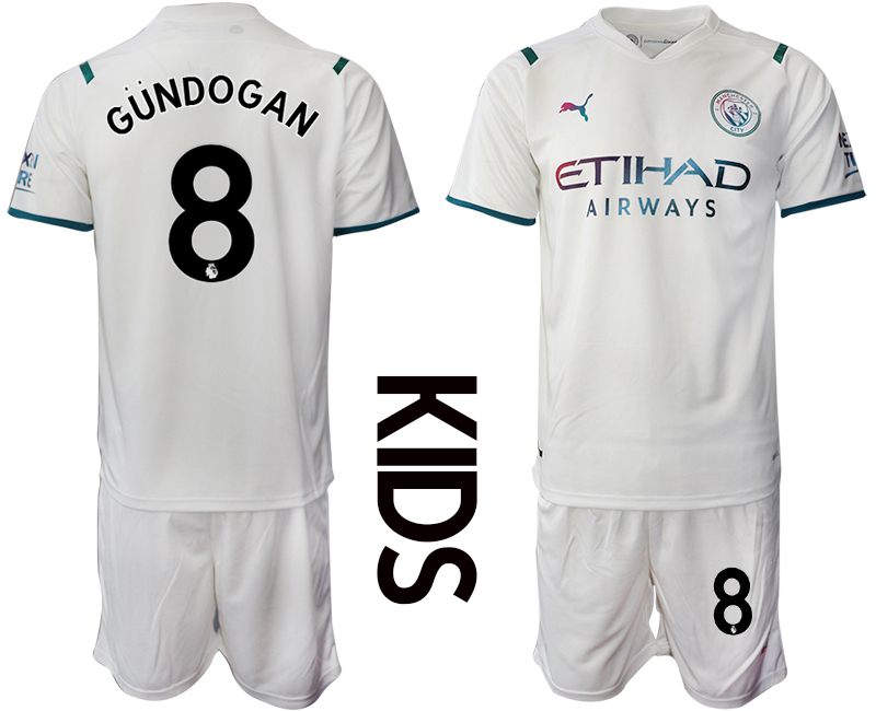 Youth 2021-2022 Club Manchester City away white #8 Soccer Jersey